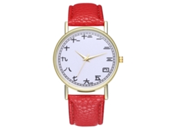 Reloj De Pulsera Para Mujer De Moda Con Correa De Cuero Pu Dial Redondo Cuarzo Rojo