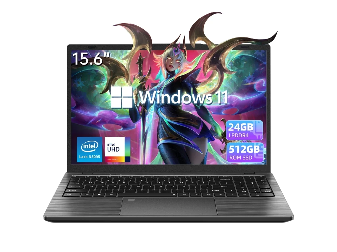 Portátil Vanwin de 15.6", 24 GB de RAM, 512 GB de SSD, procesador Intel® Celeron® N5095, PC con Windows 11 Pro, 4000 mAh, Wi-Fi 5, Bluetooth 4.2, USB 3.0, desbloqueo de HDMI