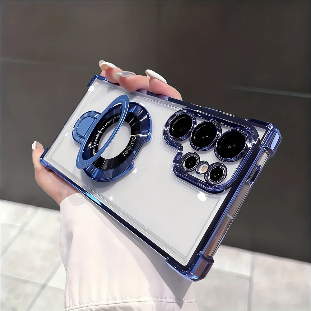 (blue Galaxy S24) Funda Magnética Galvanizada Con Soporte Para Teléfono Samsung, A Prueba De Golpes.