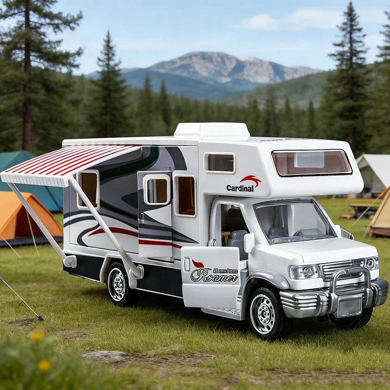 (blanco) Modelo De Autocaravana A Escala 1:32 De Metal Fundido A Presión Con Sonido, Luz Y Función De Retroceso.