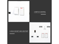 Enchufe De Pared Doble De 13 A Con 2 Puertos Usb, Interruptor Estándar Británico De 5 V Y 2,4 A, Color Blanco.