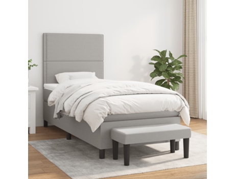 vidaXL Cama con somier y colchón 90x200 cm tela gris claro
