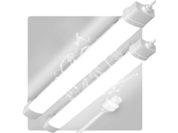 Lámpara LED lineal, diseño impermeable, bajo consumo energético, luz blanca fría.