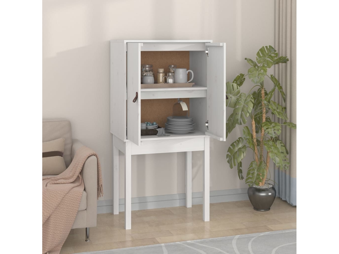 Aparador Alto Madera Maciza De Pino Blanco 60x40x120 Cm