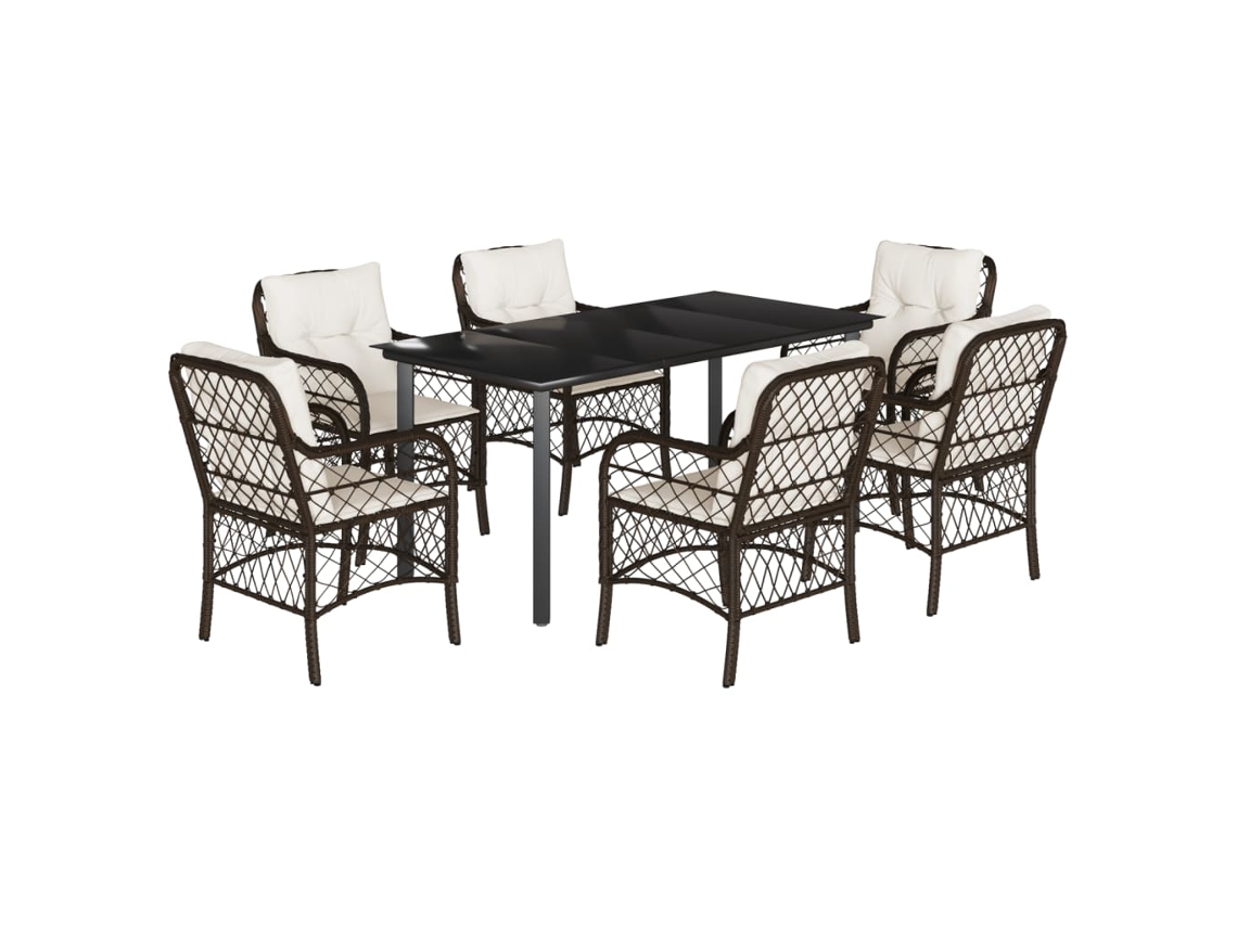 Maison Exclusive - Set Comedor De Jardín 7 Pzas Con Cojines Ratán Sintético Marrón