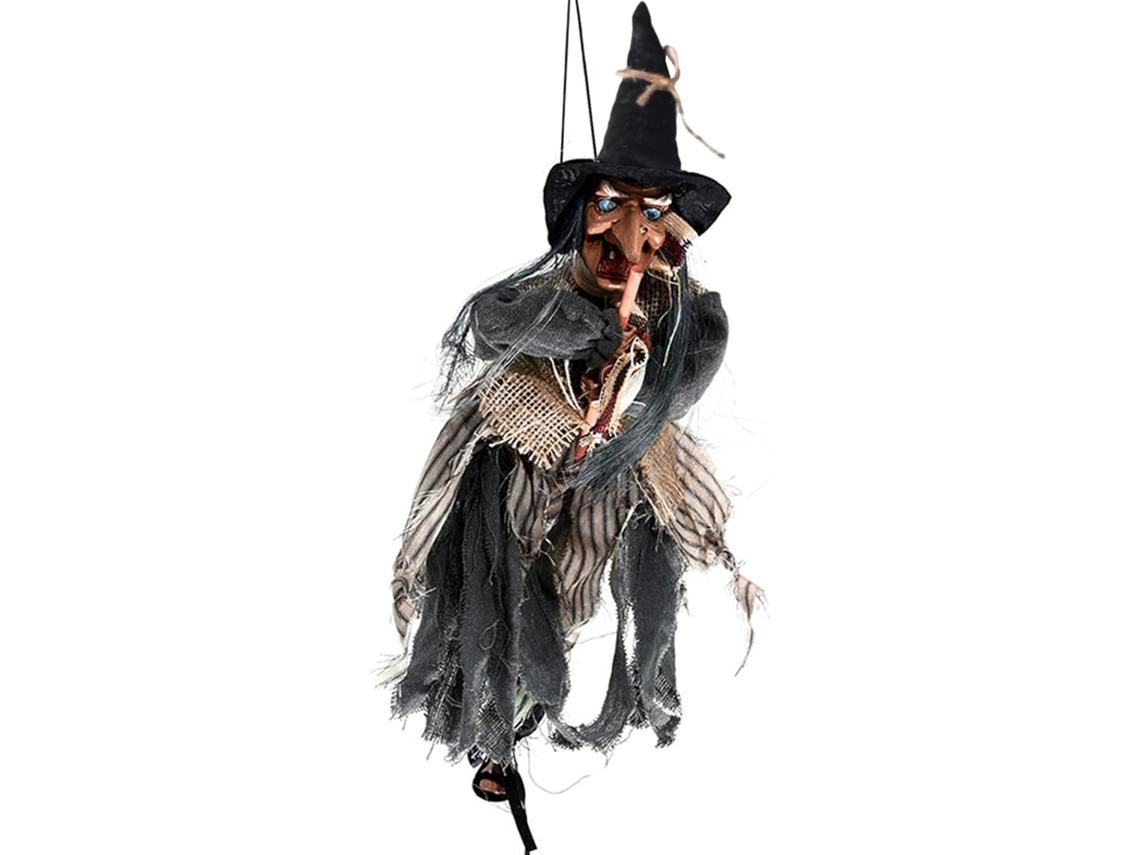 Bruja Voladora De Halloween - Decoración De Bruja Con Luz, Figura Voladora A Pilas, Tela Duradera Y A La Intemperie