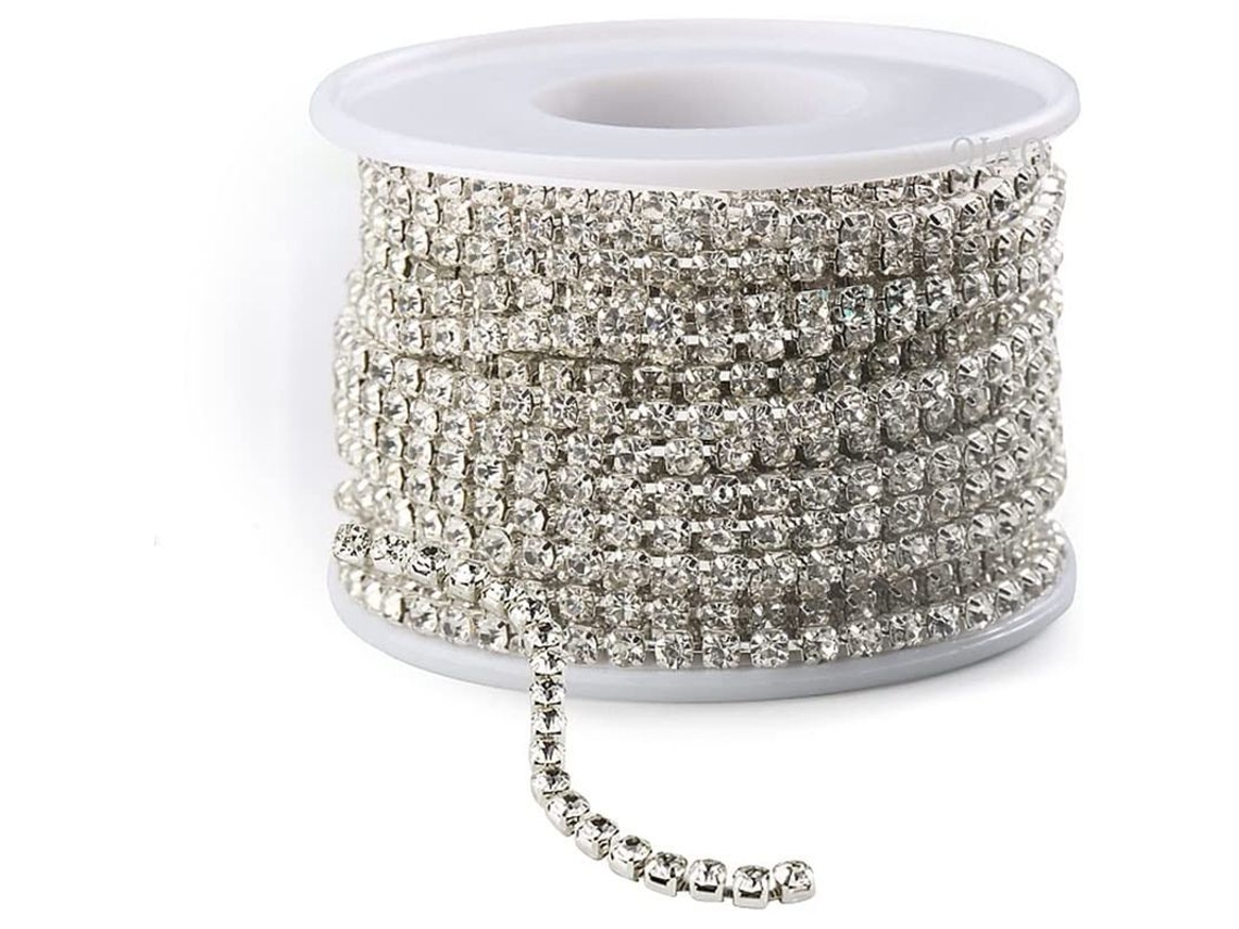 Guirnalda De Piedras Strass 2.8mm Con Cadena De Plata Para Joyería, Vestidos Y Manualidades 10 Yardas