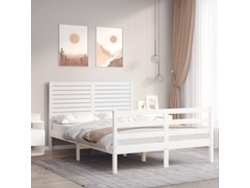 Cama De Matrimonio | Cama Para Adultos | Estructura De Cama Con Cabecero Madera Maciza Blanco 140x190 Cm