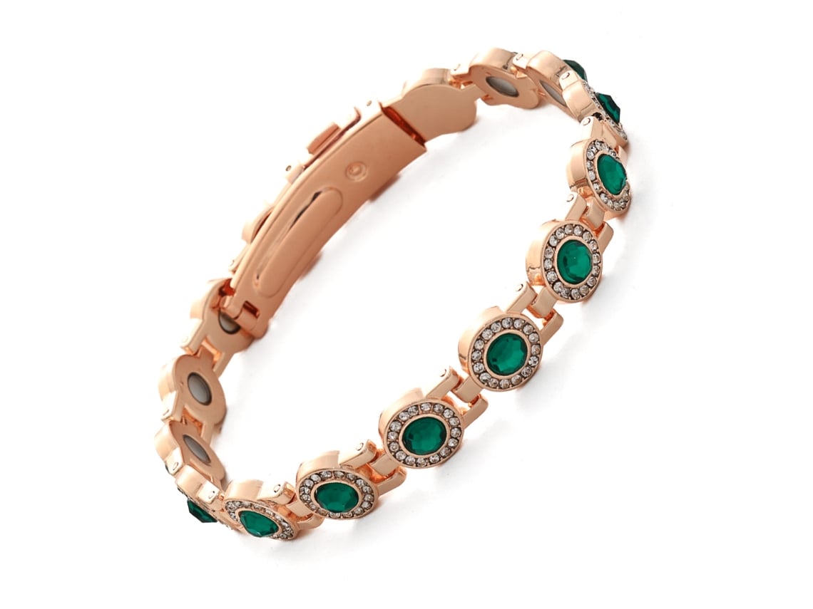 Pulseira De Cobre, Bracelete De Terapia Magnética Cravejada De Diamantes, Pulseira Para Casal (ouro Rosa - Diamante Verde) Spqment