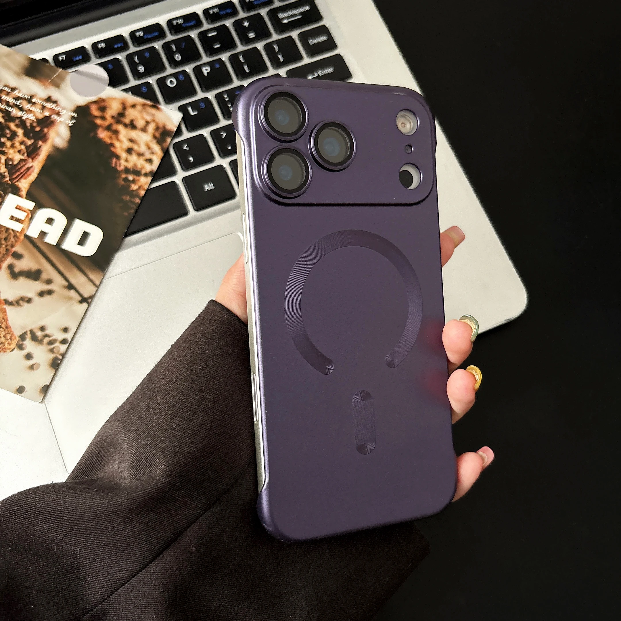 (iphone 14 Pro Max, Morado Oscuro) Funda Protectora Magnética Ultrafina Para Iphone, Compatible Con Carga Magsafe.
