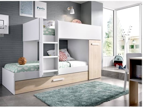 Cama Tren 3 Camas DKIT Tom (Blanco/Natural - 150x244x112 cm)