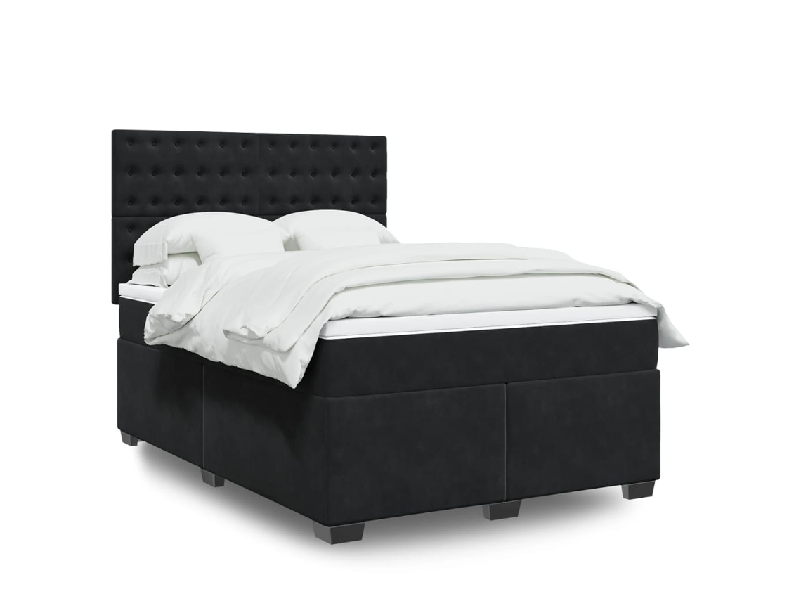 Cama Box Spring Con Colchón Terciopelo Negro 140x200 Cm
