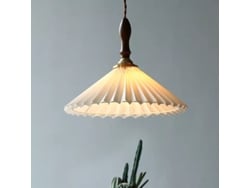Lustre Restaurante Retro Estilo Moderno Barra Madeira Maciça Tecido Pregueado Suspensão Cabeça Única 3500k (30x25cm)