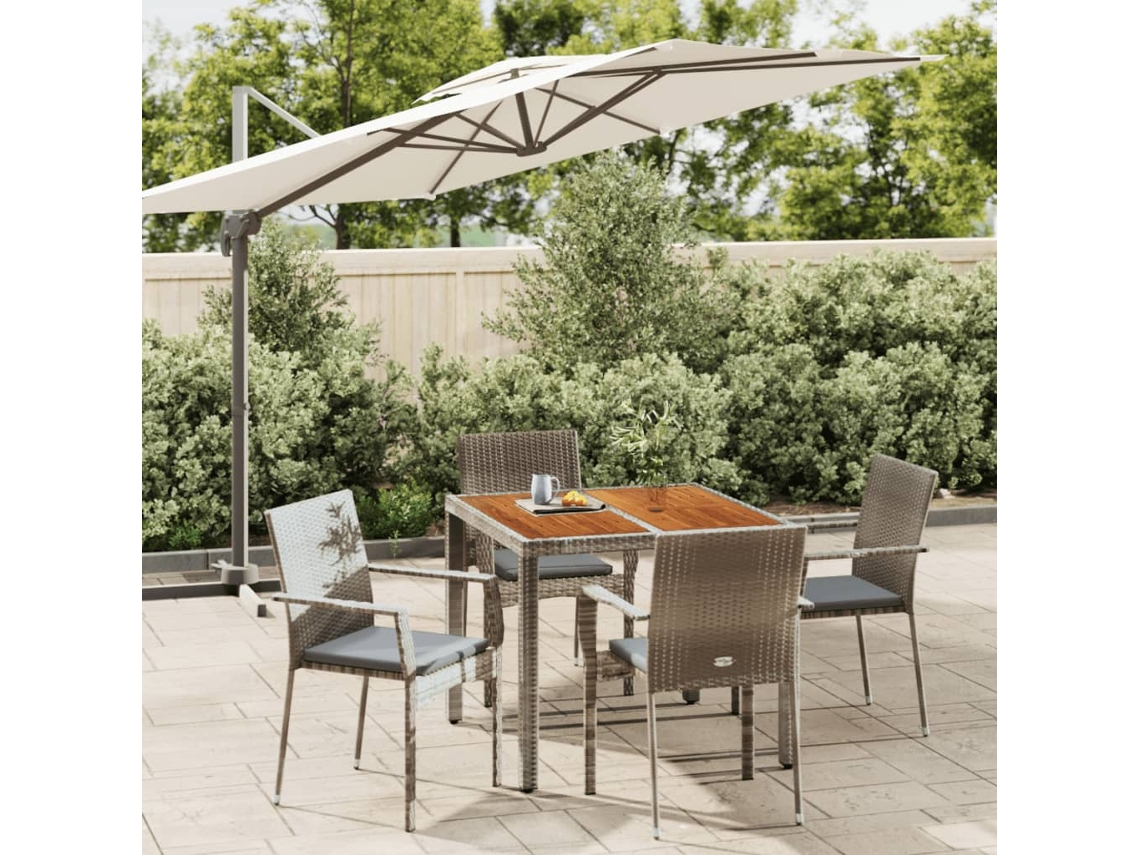 Juego de comedor de jardín de 5 piezas DKD Home Decor con cojines de mimbre gris