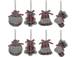 Adornos navideños rústicos, medias navideñas de yute, bolas navideñas campestres, campanas con detalles rojos modernos y hengjian.