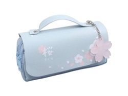 2026rebe-linjou Sakura Estuche De Lápices Azul, Estuche Simple Y Bonito Con Cremalleras Dobles Para Estudiantes
