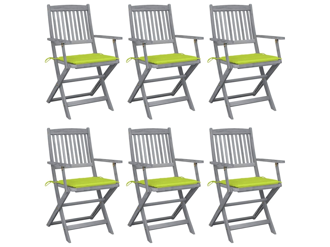 Sillas plegables de exterior de acacia maciza DKD Home Decor de 6 piezas con cojines