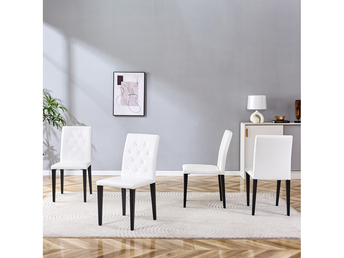 Sillas De Comedor 4 Unidades - Lujo Ligero, Patas De Metal Negro Versátiles - Blanco+negro