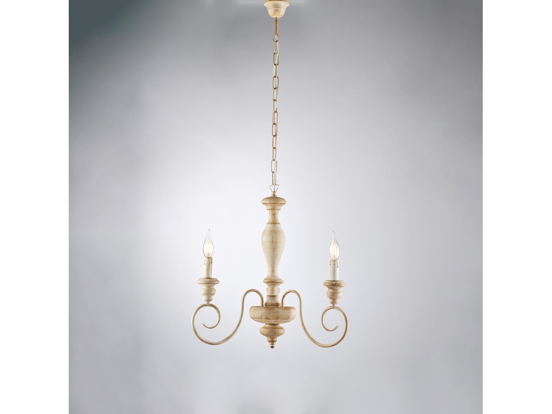 Cascina - Araña De Madera Y Hierro Blanco Y Gris Tórtola 3 Luces 113 - Ø44 - Bl265-3-bt