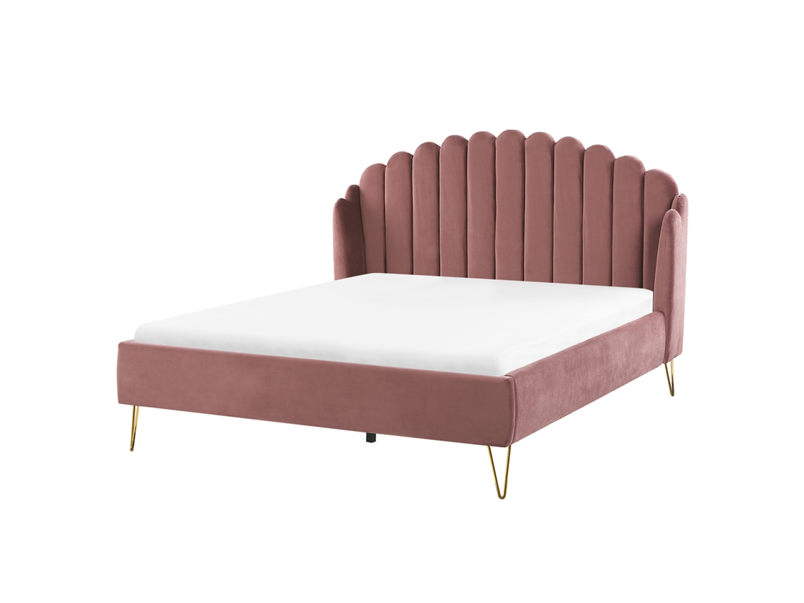 Cama con somier BELIANI Ambillou de Terciopelo Rosa 177x214x126