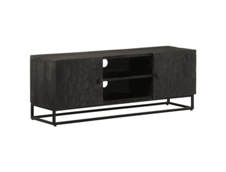 Mueble de TV madera maciza de mango y hierro negro VIDAXL (110 x 30 x 40 cm)