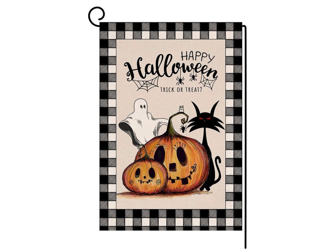 Guirnalda Decorativa De Jardín De Halloween Con Calabaza, Gato Y Fantasma - Vertical Dúplex Para Uso Exterior