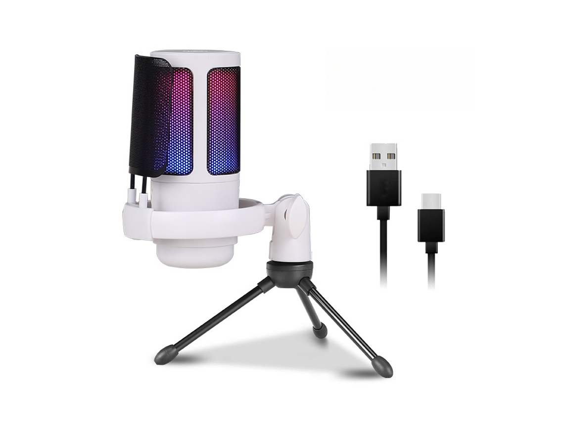 Trípode para micrófono de condensador con luces RGB para videojuegos, transmisión en vivo, karaoke, color blanco Cuich