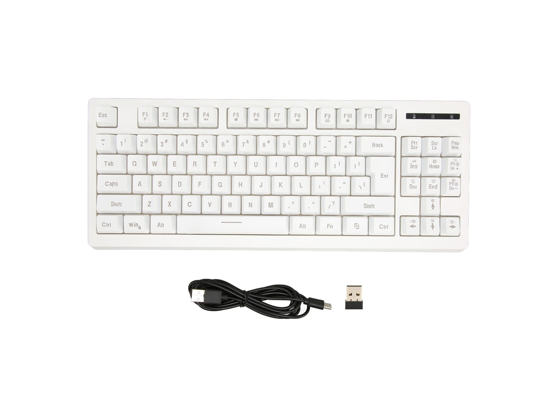 Teclado Inalámbrico 2.4g, 87 Teclas, Retroiluminación Rgb, Batería De 1800 Mah, Para Office, Windows 7 Y Windows 8, Blanco.