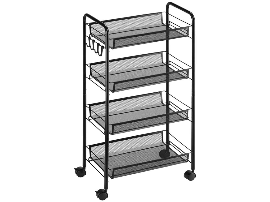 Carrito De Cocina Y Baño De 4 Niveles Con Cestas, Carrito De Almacenamiento Con Ruedas, 45 X 26,5 X 84 Cm, Negro