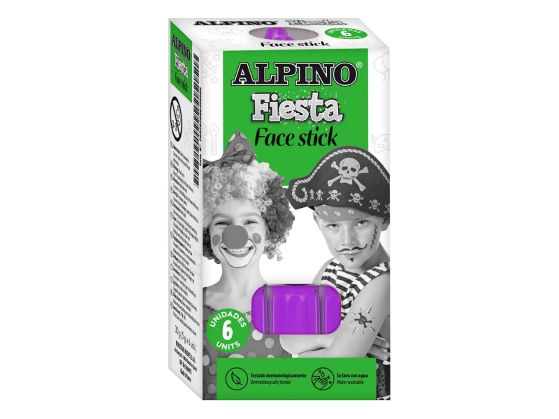 Paquete de 6 barras de pintura facial Fiesta Face Stick Sistema giratorio retráctil Se lava con agua Color Alpino dermatológicamente probado