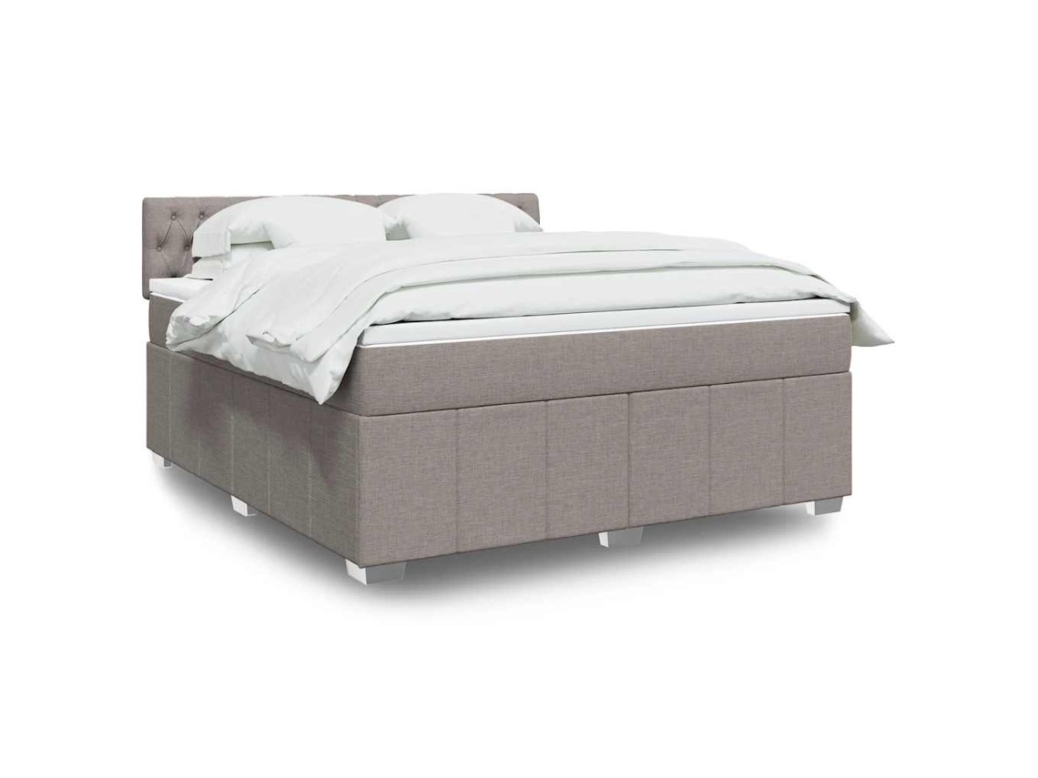 Cama Box Spring Con Colchón Tela Gris Taupe 180x200 Cm