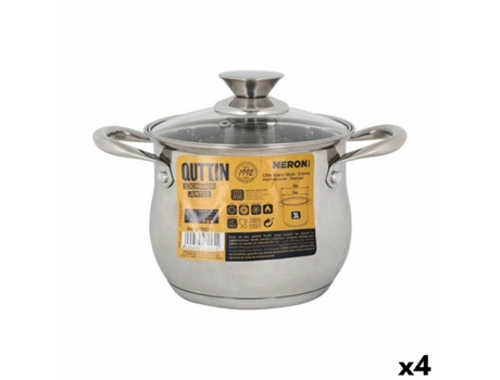 Olla con Tapa de Cristal INDE New Neron Acero 17,5 x 13,2 cm (4 Unidades)