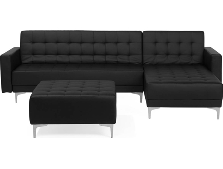 Sofá Rinconera con Reposapiés Aberdeen (Negro - Piel Sintética -168x267x83 cm)