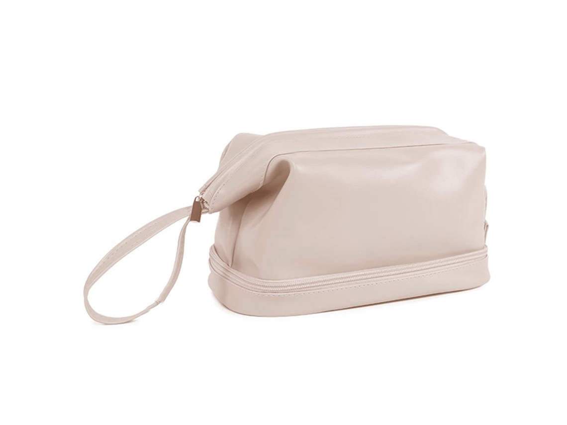 Neceser de viaje doble para mujer, de piel blanca (14 x 17,8 x 23,9 cm)