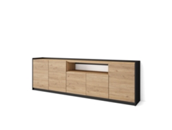 Aparador de comedor, 260x37x80cm, 5 puertas, armario de almacenamiento, roble y negro.