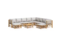 Maison Exclusive - Set De Muebles De Jardín 11 Piezas Bambú Y Cojines Gris Claro