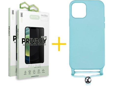 Carcasa + 2 Protectores de Vidrio Anti-Spy iPhone 13 Pro Max ACCETEL Gel Rope Azul Agua