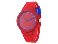 Reloj De Pulsera Unisex Informal De Cuarzo Con Correa De Silicona Roja Brillante.