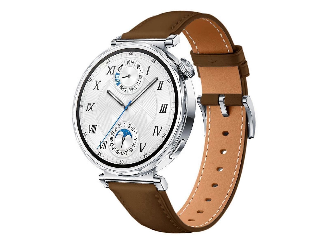 Correa de piel con hebilla y botón plateados para Huawei Watch GT 5 de 41 mm.