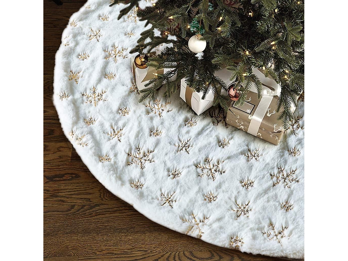 Rebe-falda Para Árbol De Navidad De 122 Cm Lujo Piel Sintética Blanca Y Dorada Gruesa Suave Decoración Navideña