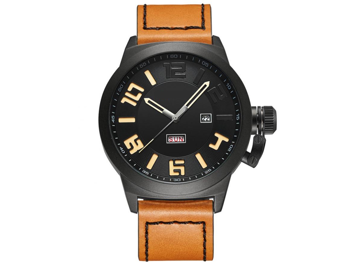 Reloj Hombre De Piel Pu Impermeable Con Fecha Casual De Moda Cuarzo Pulsera Negro