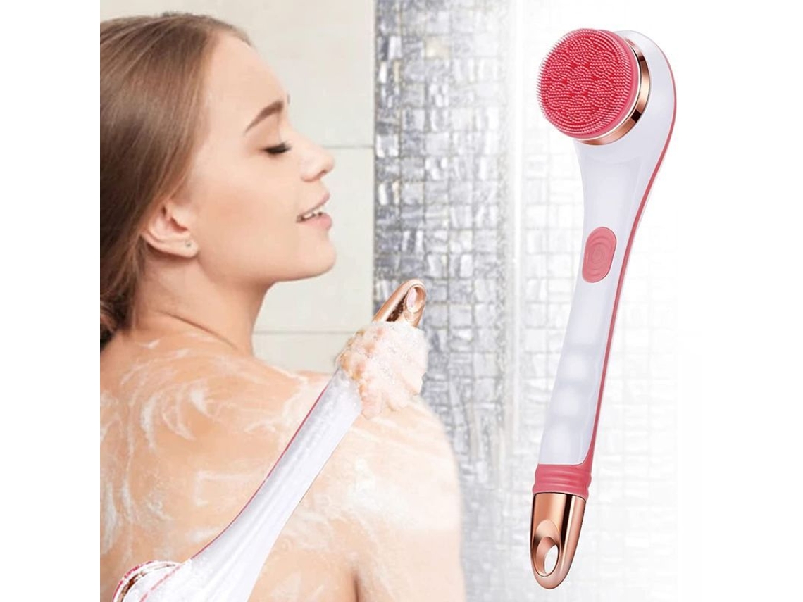 Cepillo Eléctrico Para La Espalda Con 4 Cabezales Exfoliantes De Silicona Y Batería Recargable.