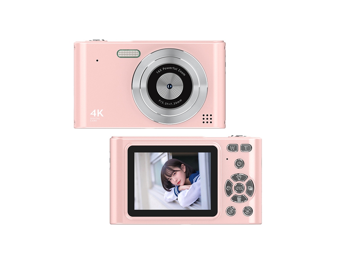 Nueva cámara digital retro 4K de nivel básico con sensor CCD. Excelente opción para regalar una tarjeta de memoria rosa de 32 GB con lector de tarjetas Sfushos.