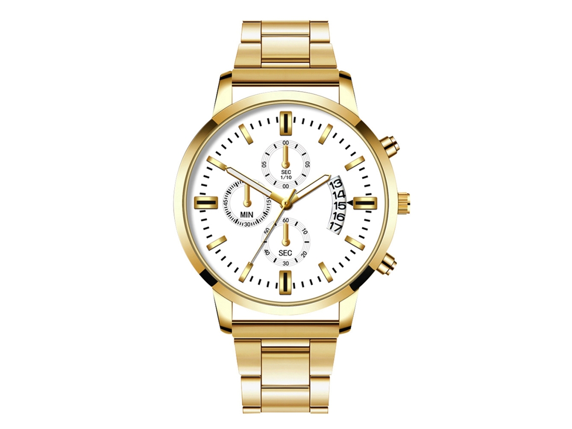Reloj De Pulsera De Cuarzo Para Hombre Con Calendario, Esfera Redonda, Brazalete De Acero, Oro Blanco.