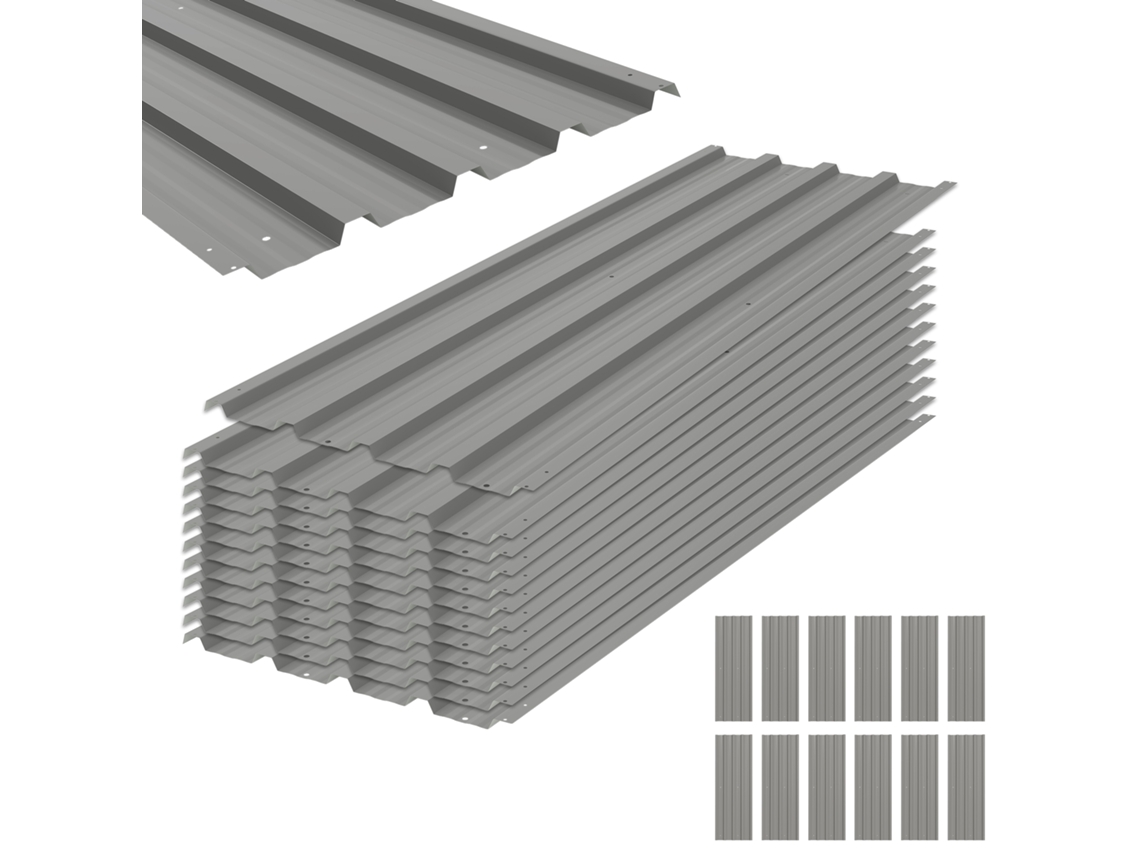 Conjunto Com 12 Painéis De Telhado Em Aço Galvanizado Totalizando 7m², Chapas Perfiladas 129x45cm Para Abrigo E Galpão Cinzento Claro