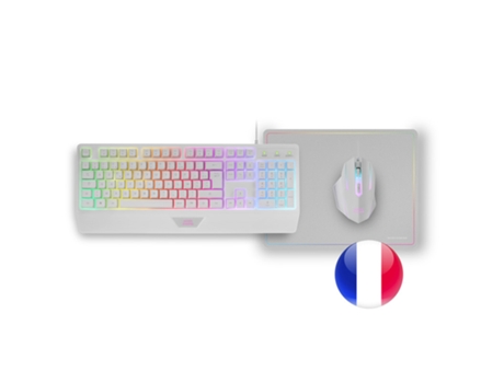Teclado LED RGB Ratón RGB 3200DPI Alfombrilla Francés MARS GAMING MCP124 Combo 3 en 1 Blanco