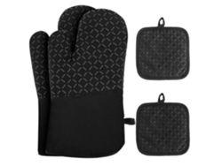 Kit 4 Peças: Luvas E Protetores Térmicos Até 500°c, Algodão Reciclado, Silicone Antiderrapante, Preto.