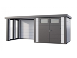 Caseta de Jardin metálica NH6 con Apoyo e Ventanas a la izquierda | Blanco | (268 x 238) + (284 x 238) - NOVO HABITAT