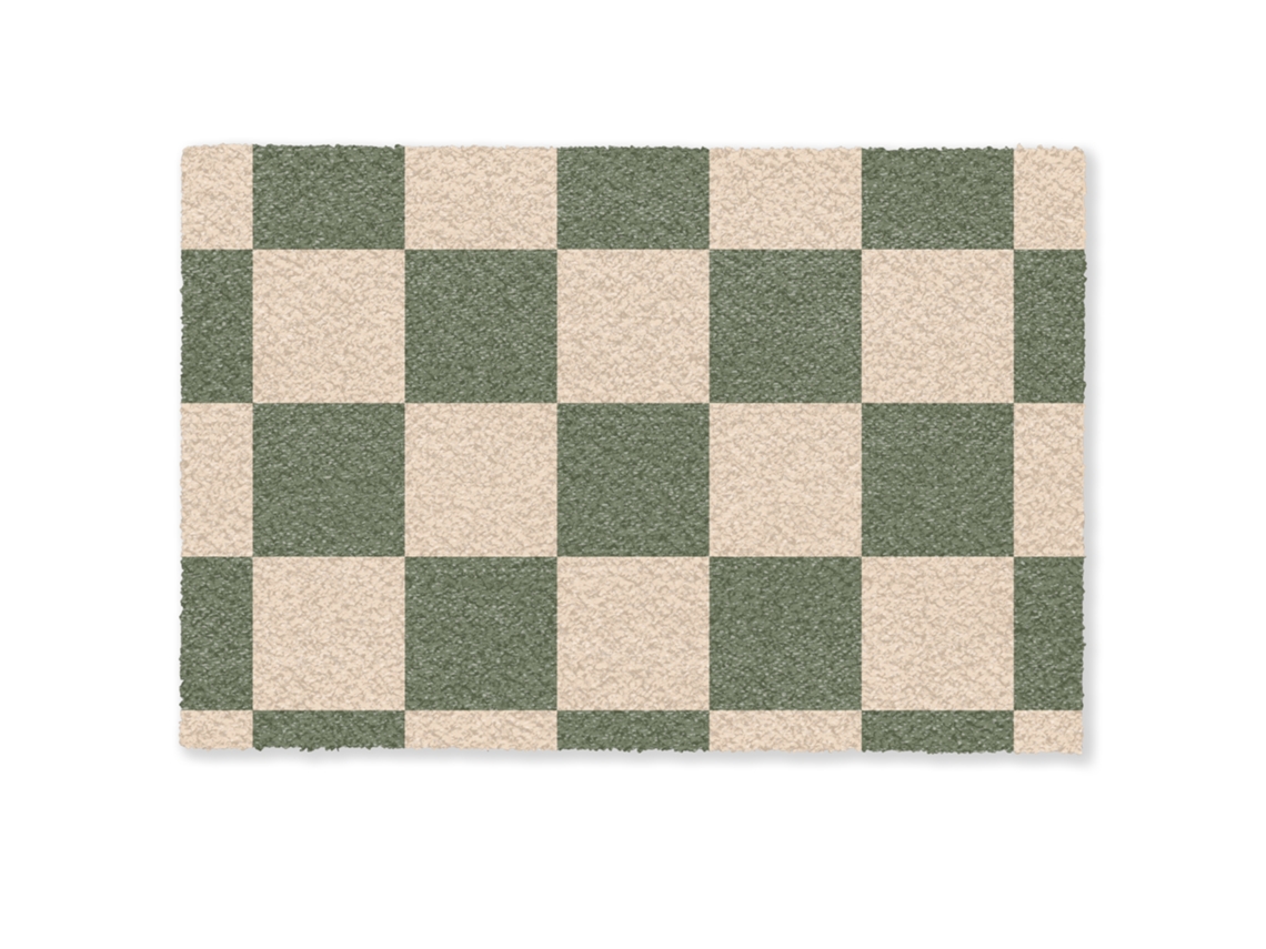 Felpudo Tablero De Ajedrez Estampado - Verde - Beige - Bloques 60x40