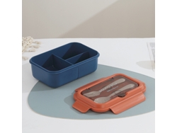 Fiambrera Bento Pp Con Compartimentos - Fiambrera Con Cubiertos - Azul/naranja